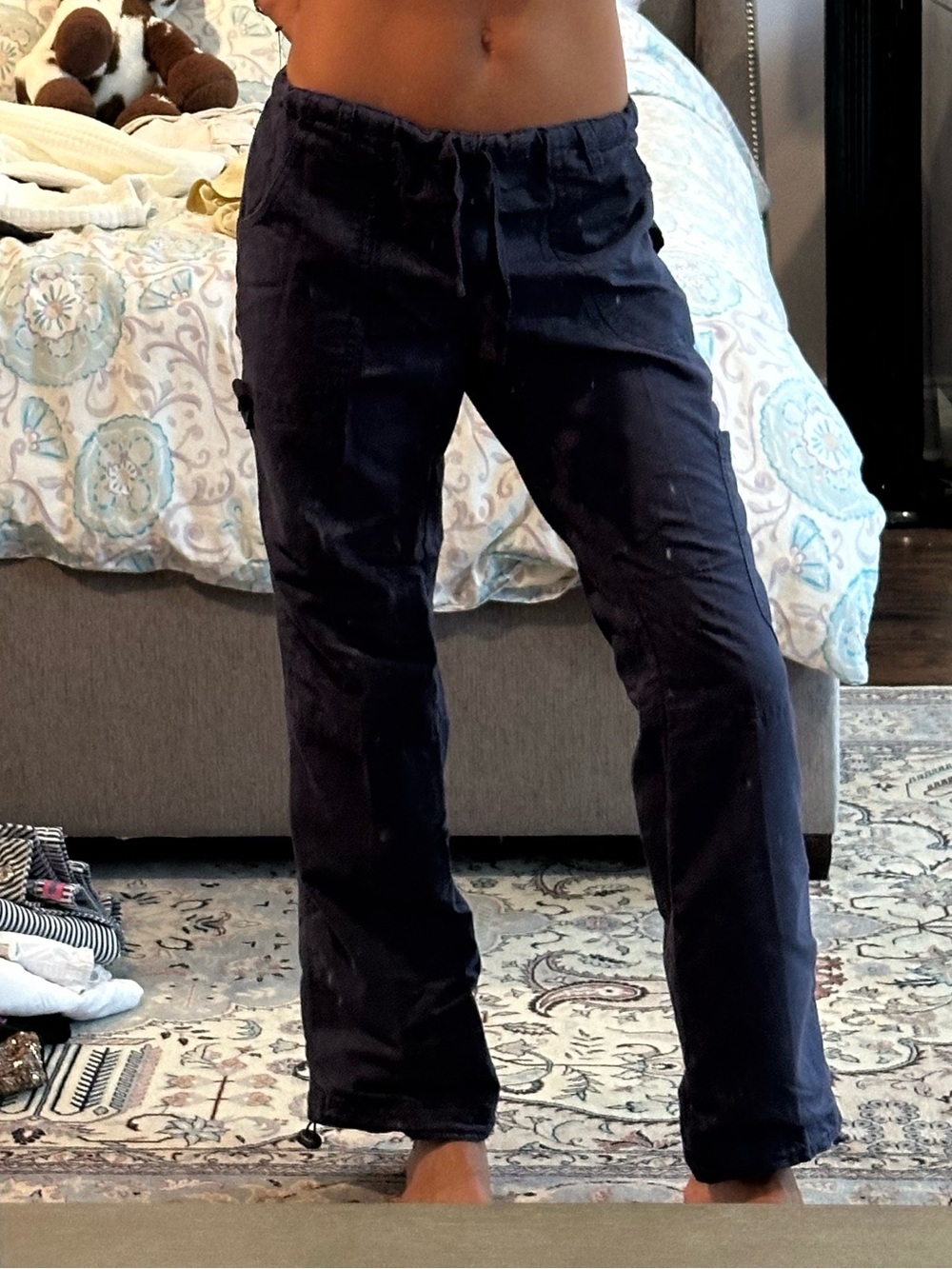 White Cropped Tube Top with Navy Drawstring Pants